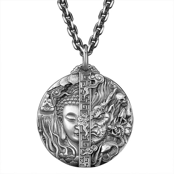 Buddha Stones Copper Buddha Demon Pattern Compassion Pendant Necklace - image 8