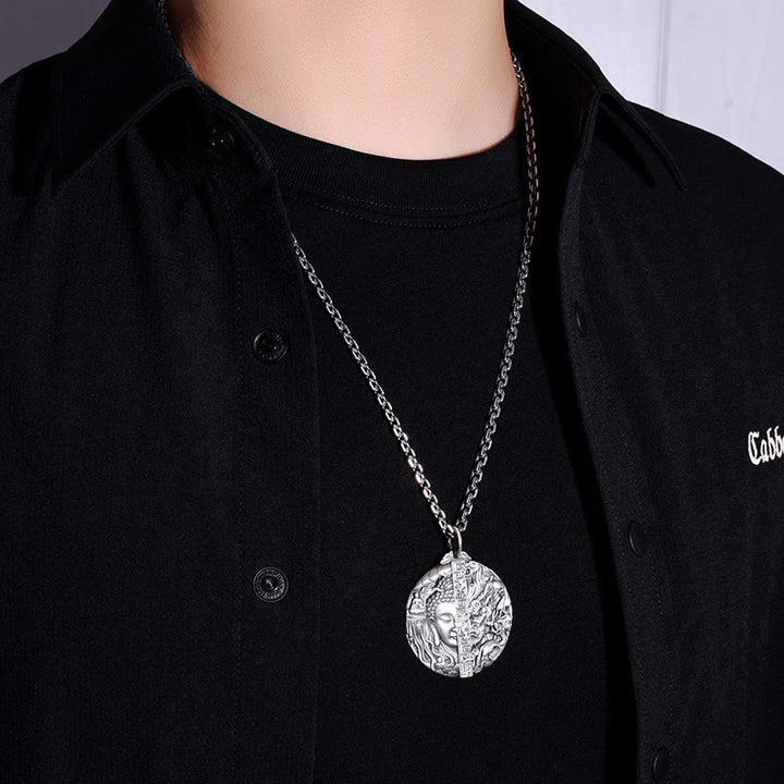 Buddha Stones Copper Buddha Demon Pattern Compassion Pendant Necklace - image 9