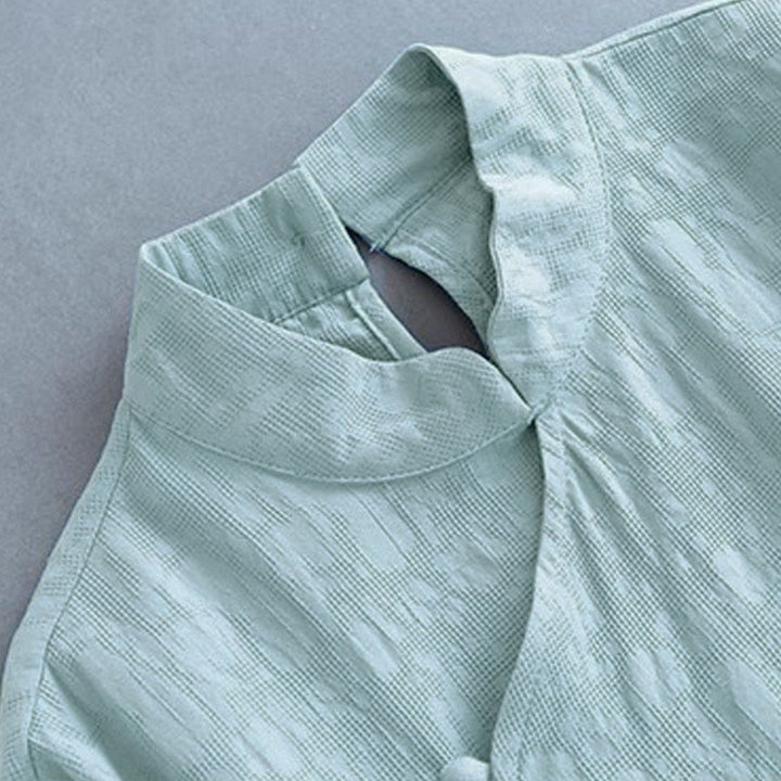 Buddha Stones Spring Casual Plain Frog-Button Design Side Lace-Up Cotton Linen Midi Dress - image 10