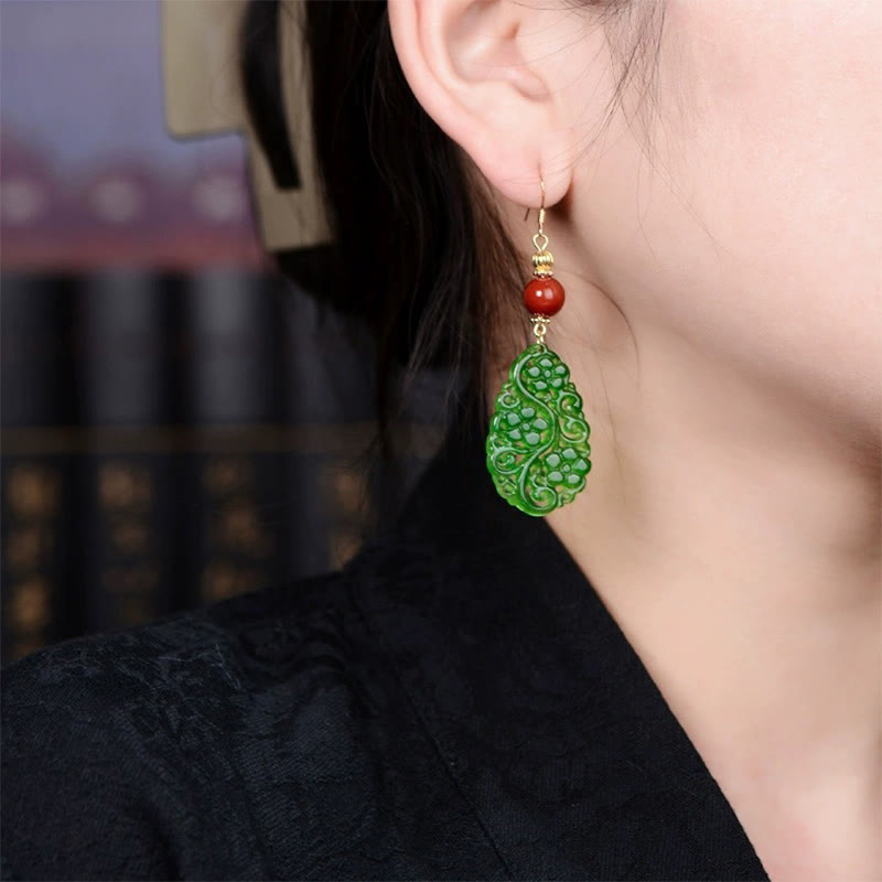 Buddha Stones Water Droplet Hollow Shape Jade Red Agate 925 Sterling Silver Luck Earrings - image 2