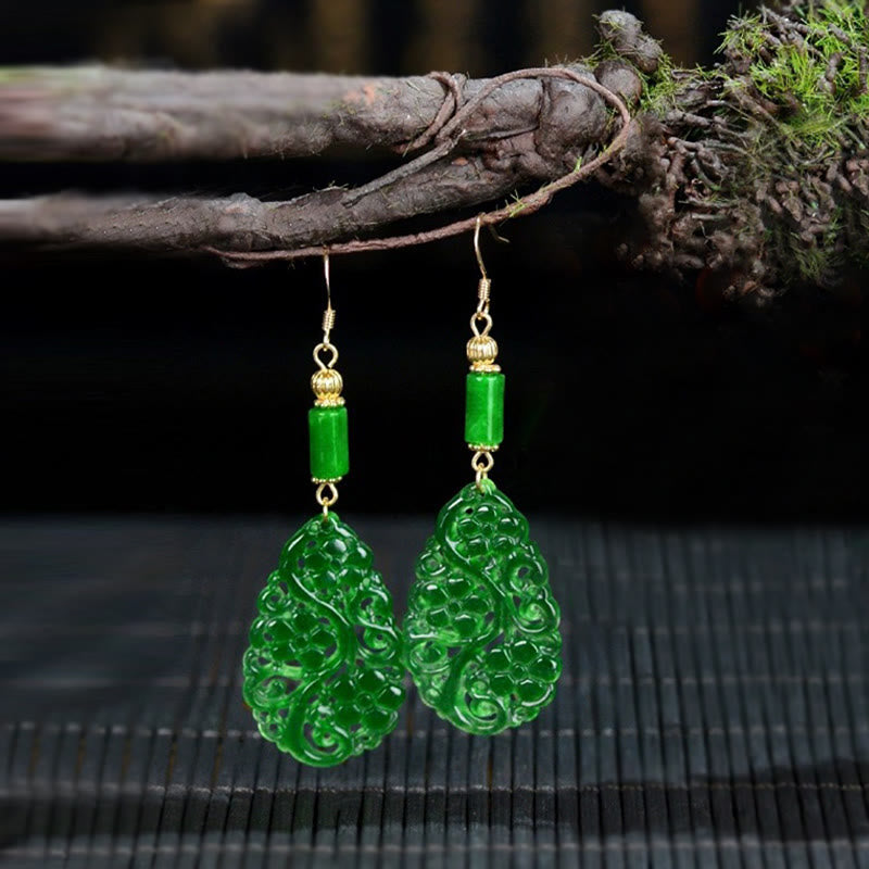 Buddha Stones Water Droplet Hollow Shape Jade Red Agate 925 Sterling Silver Luck Earrings - Jade & Silver Posts - image 6