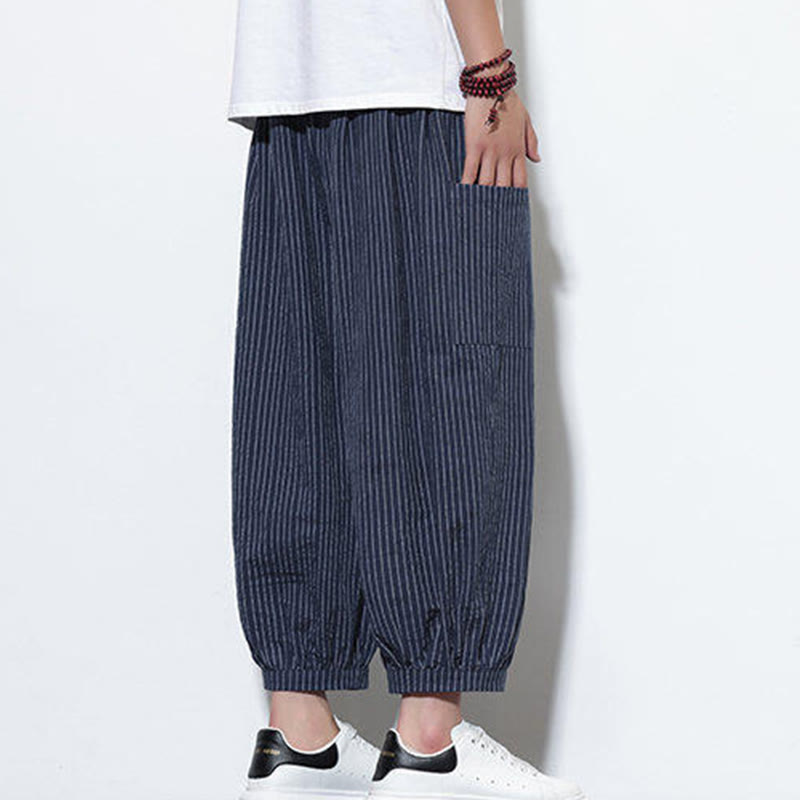 Buddha Stones Casual Striped Men's Cotton 7-8 Length Harem Pants With Pockets - image 40