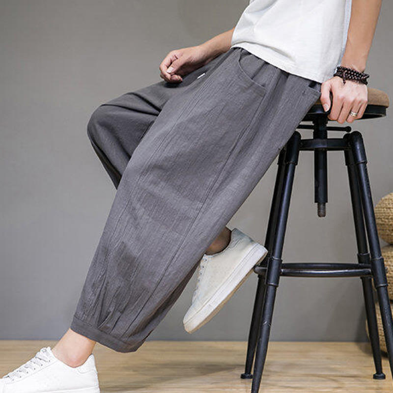 Buddha Stones Casual Plain Men's Cotton 7-8 Length Harem Pants With Pockets - image 8