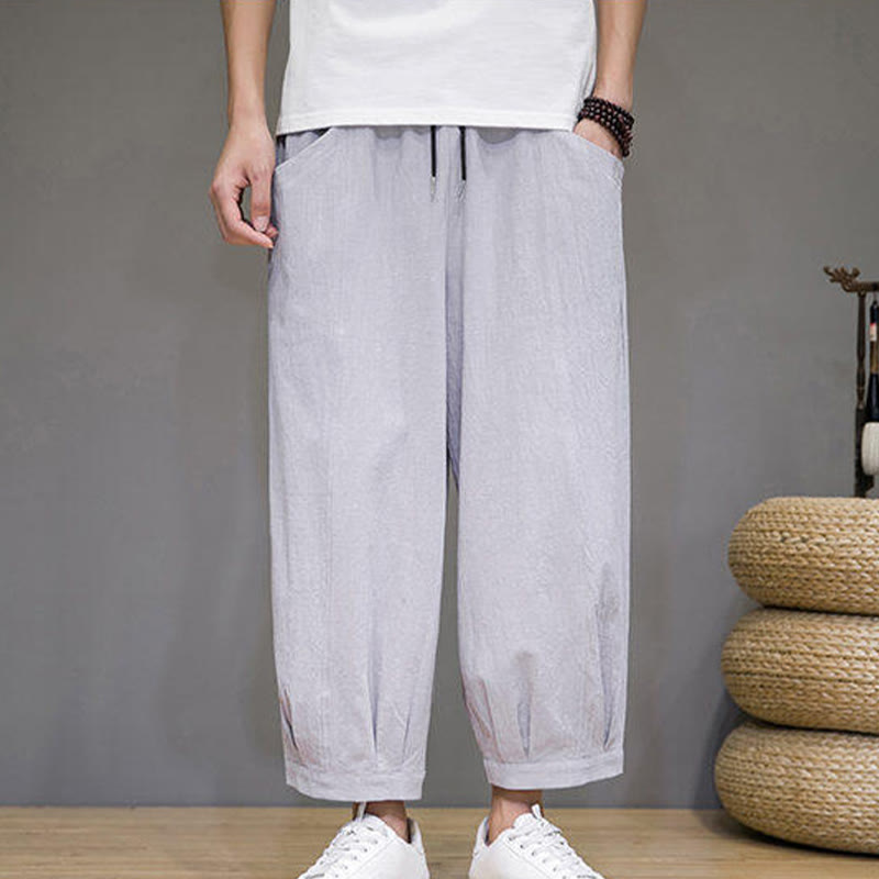 Buddha Stones Casual Plain Men's Cotton 7-8 Length Harem Pants With Pockets - image 13