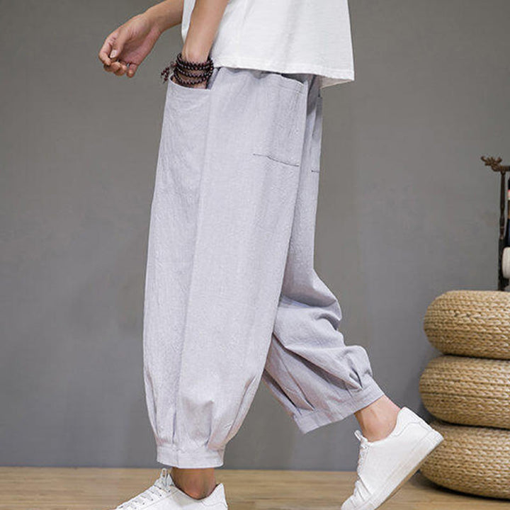 Buddha Stones Casual Plain Men's Cotton 7-8 Length Harem Pants With Pockets - image 12