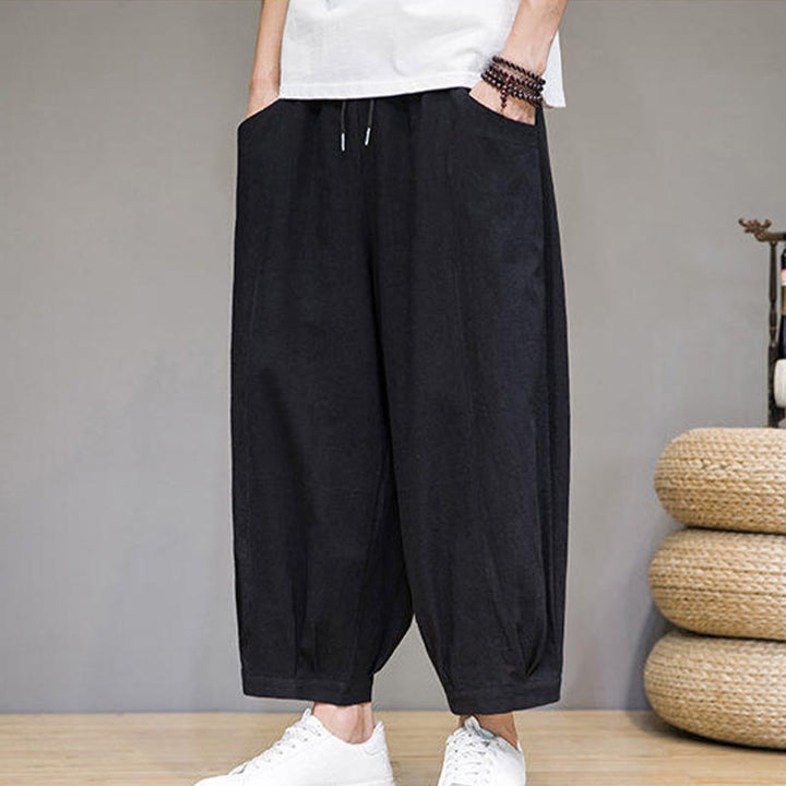 Buddha Stones Casual Plain Men's Cotton 7-8 Length Harem Pants With Pockets - image 21
