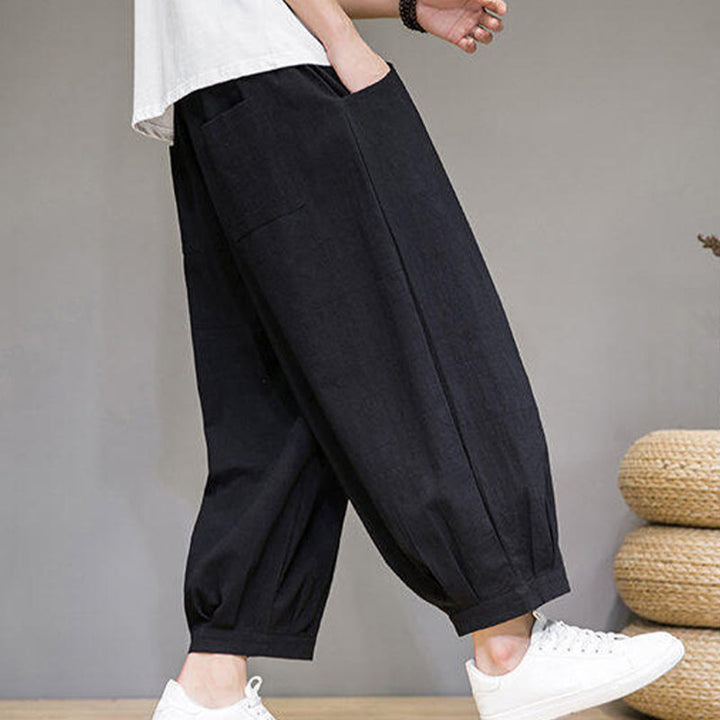 Buddha Stones Casual Plain Men's Cotton 7-8 Length Harem Pants With Pockets - image 25