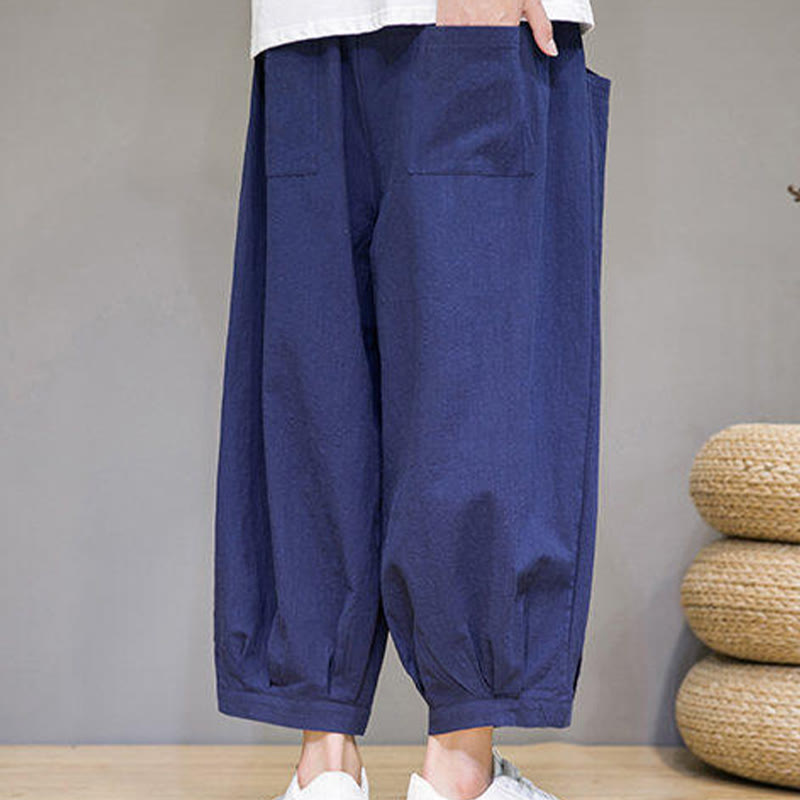 Buddha Stones Casual Plain Men's Cotton 7-8 Length Harem Pants With Pockets - image 33