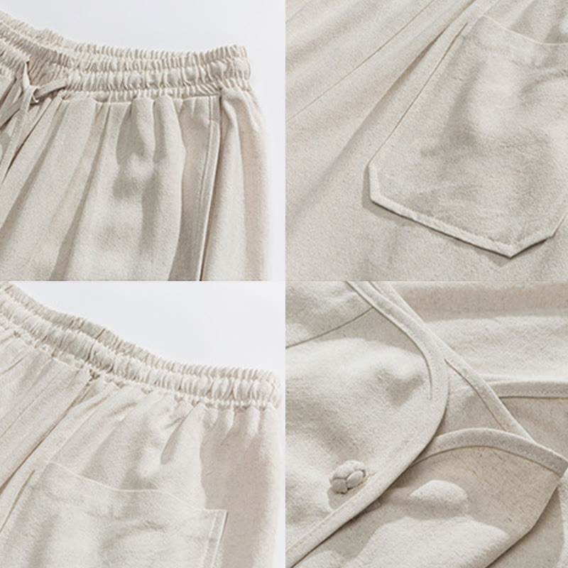 Buddha Stones Casual Loose Frog-Button Plain Men's Cotton Linen 7-8 Length Pants With Pockets - image 9