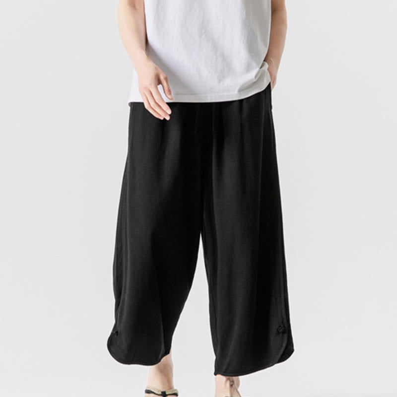 Buddha Stones Casual Loose Frog-Button Plain Men's Cotton Linen 7-8 Length Pants With Pockets - image 14