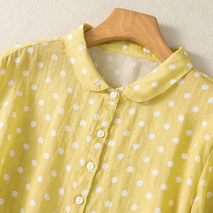 Buddha Stones Spring Polka Dot Button Stand Collar Polyester Midi Dress With Pockets - image 3