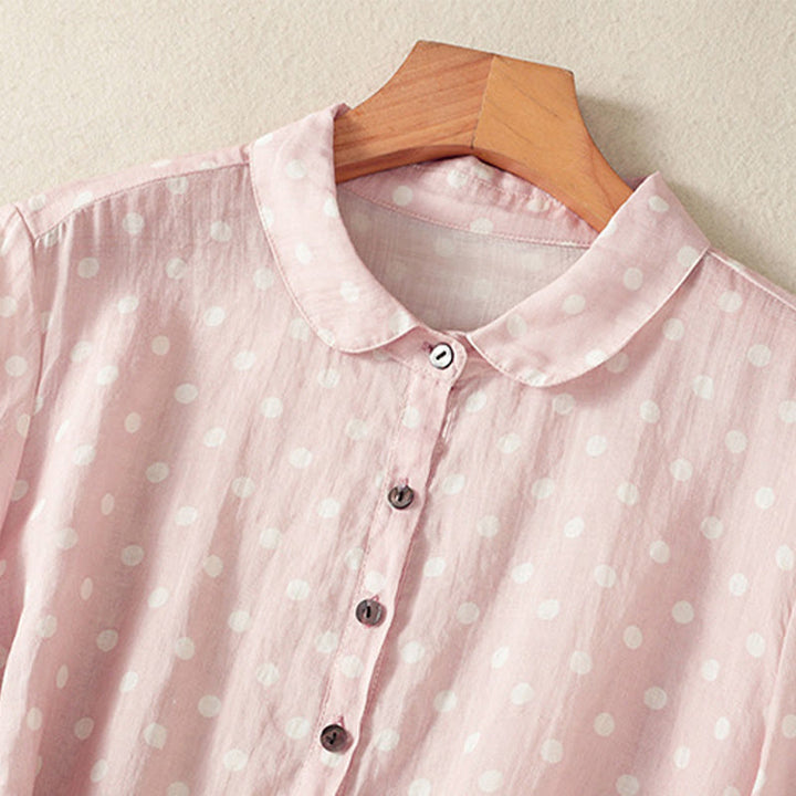 Buddha Stones Spring Polka Dot Button Stand Collar Polyester Midi Dress With Pockets - image 19