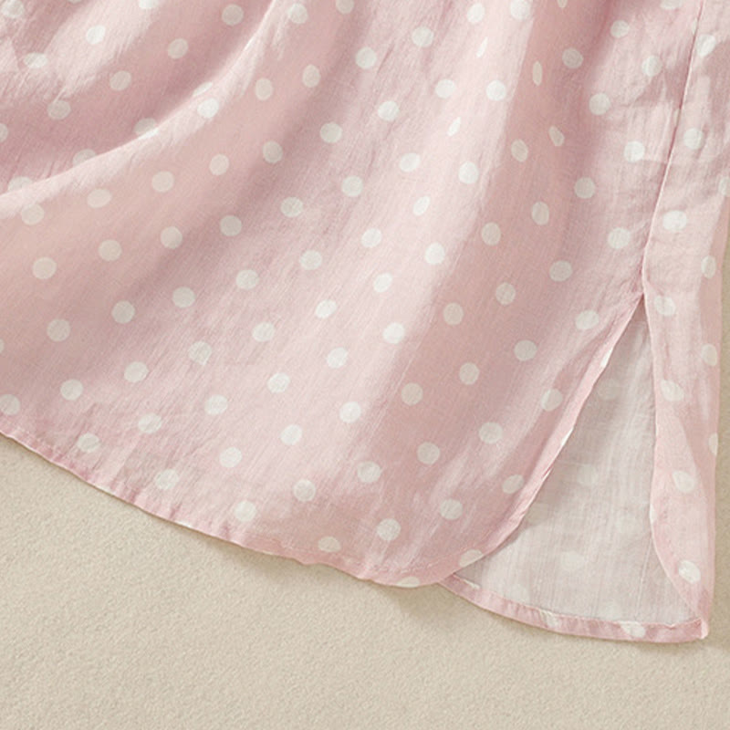 Buddha Stones Spring Polka Dot Button Stand Collar Polyester Midi Dress With Pockets - image 10