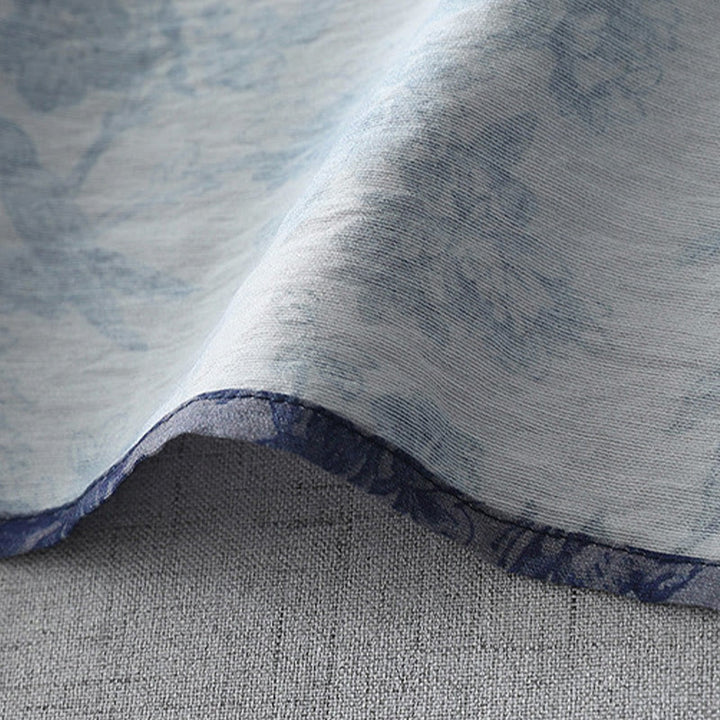 Buddha Stones Flower Leaf Print Frog-Button Half Sleeve Mandarin Collar Cotton Midi Dress - image 8