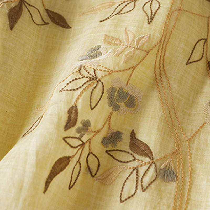 Buddha Stones Embroidered Leaf Crew Neck Half Sleeve Fiber Midi Dress - image 6