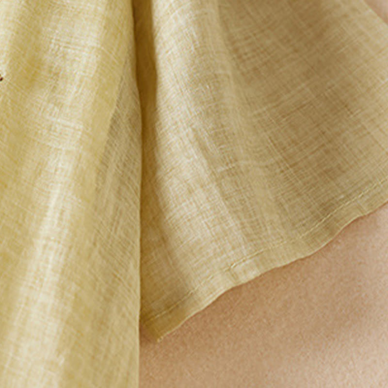 Buddha Stones Embroidered Leaf Crew Neck Half Sleeve Fiber Midi Dress - image 2