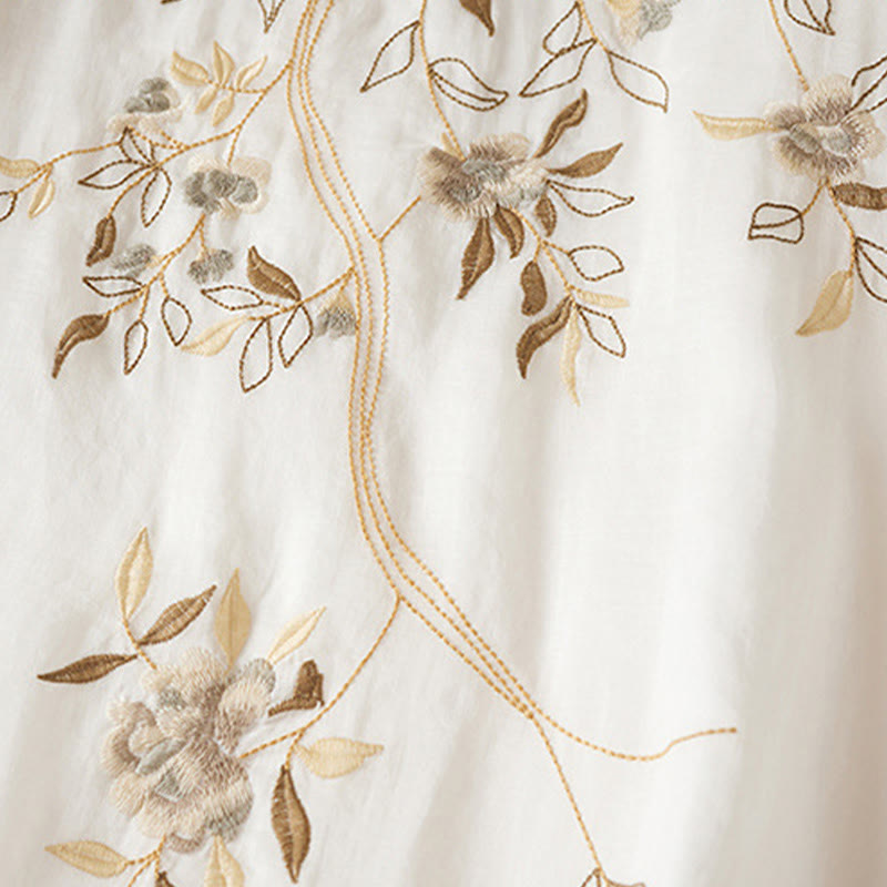 Buddha Stones Embroidered Leaf Crew Neck Half Sleeve Fiber Midi Dress - image 11