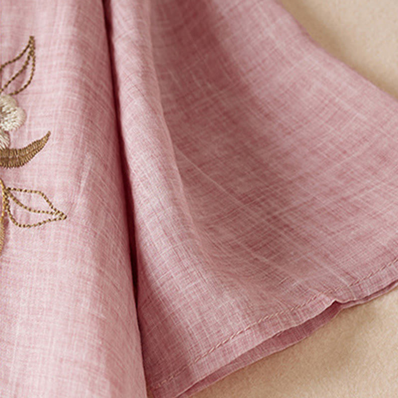 Buddha Stones Embroidered Leaf Crew Neck Half Sleeve Fiber Midi Dress - image 19