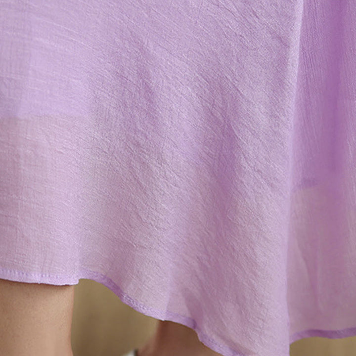 Buddha Stones Casual Plain Frog-Button Crew Neck Three Quarter Sleeve Cotton Midi Dress - image 13