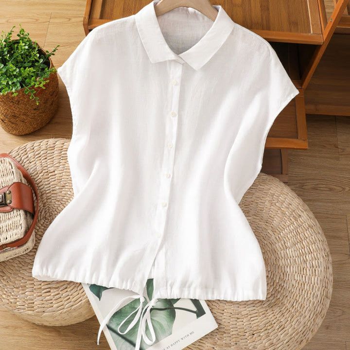 Buddha Stones Summer Plain Color Button Short Sleeve Women's Shirt - White - US12，UK/AU16，EU44 (2XL) - image 8