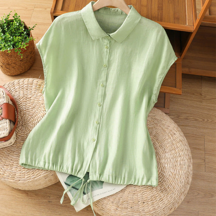 Buddha Stones Summer Plain Color Button Short Sleeve Women's Shirt - LightGreen - US14，UK/AU18，EU46 (2XL) - image 16