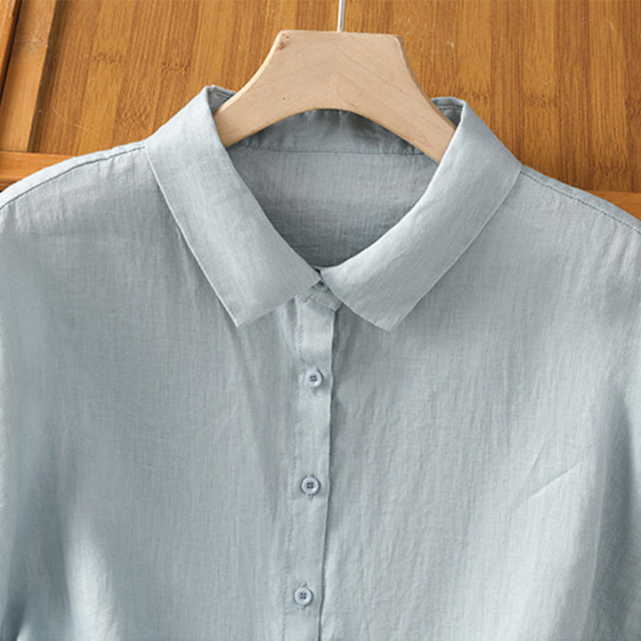 Buddha Stones Summer Plain Color Button Short Sleeve Women's Shirt - image 4