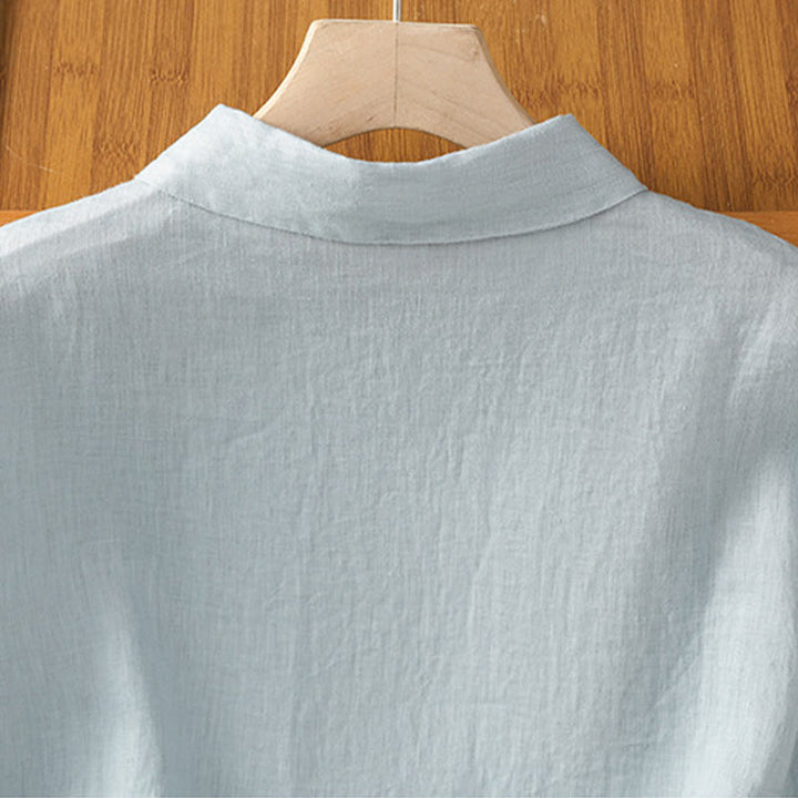 Buddha Stones Summer Plain Color Button Short Sleeve Women's Shirt - image 5