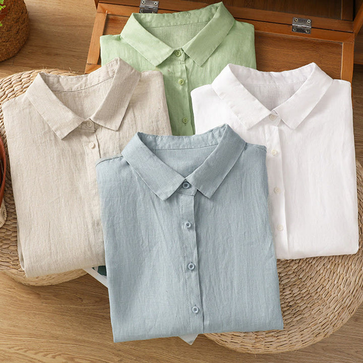 Buddha Stones Summer Plain Color Button Short Sleeve Women's Shirt - image 2