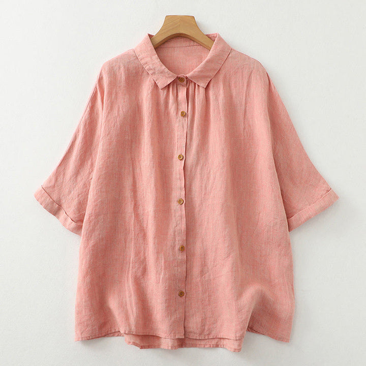 Buddha Stones Casual Plain Buttons Women's Half Sleeve Shirt - Salmon - US12，UK/AU16，EU44 (2XL) - image 8