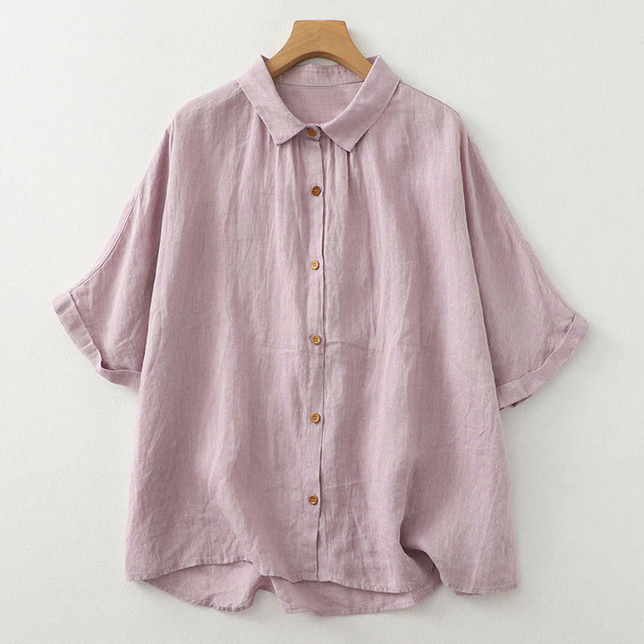 Buddha Stones Casual Plain Buttons Women's Half Sleeve Shirt - Thistle - US12，UK/AU16，EU44 (2XL) - image 1