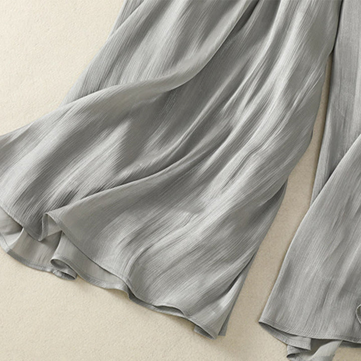 Buddha Stones Light Gray Pleated Design Elastic Waist Women's Wide Leg Pants With Pockets - image 12