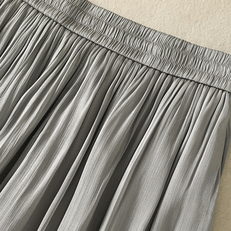Buddha Stones Light Gray Pleated Design Elastic Waist Women's Wide Leg Pants With Pockets - image 7