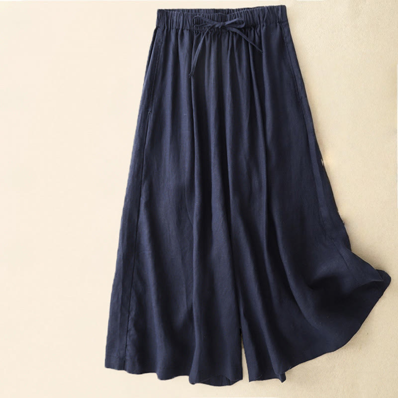 Buddha Stones Summer Elastic Waist Women's Capri Cropped Wide Leg Pants With Pockets - Navy - US14，UK/AU18，EU46 (3XL) - image 11