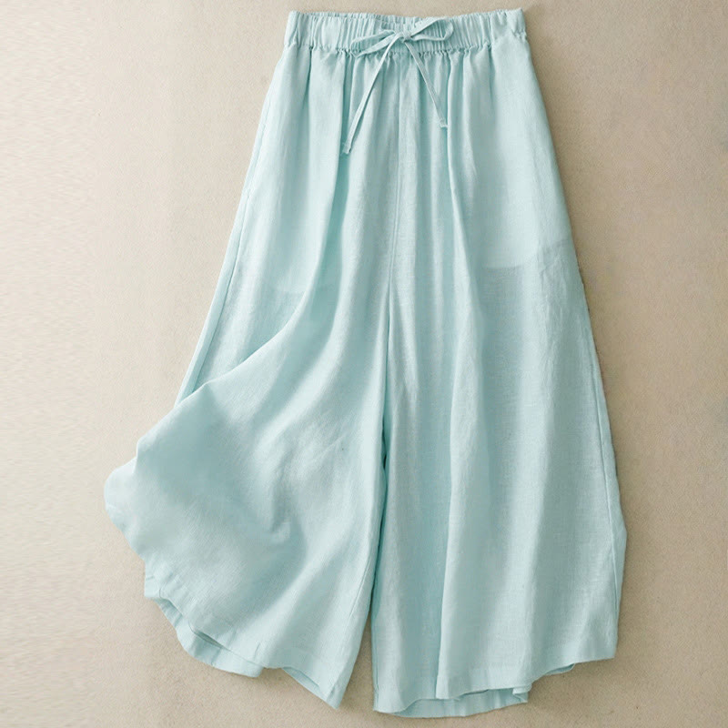 Buddha Stones Summer Elastic Waist Women's Capri Cropped Wide Leg Pants With Pockets - PaleTurquoise - US14，UK/AU18，EU46 (3XL) - image 0