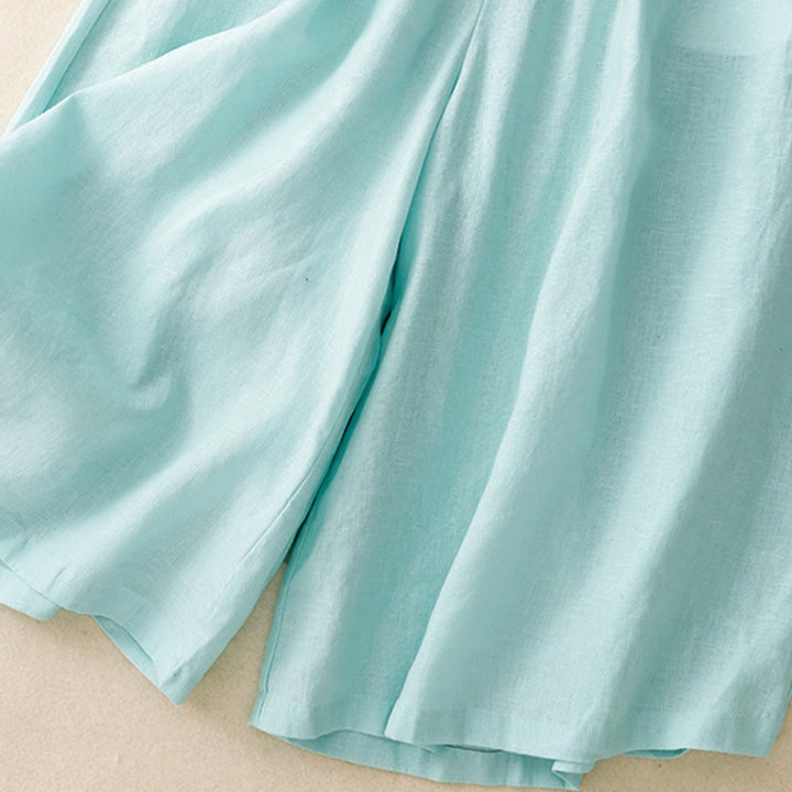 Buddha Stones Summer Elastic Waist Women's Capri Cropped Wide Leg Pants With Pockets - image 5