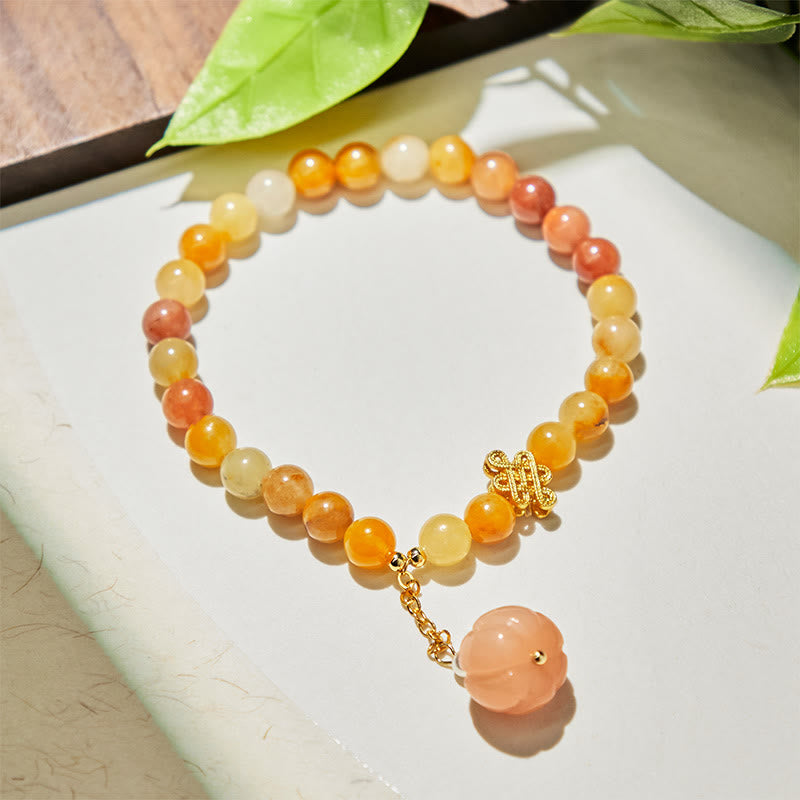 Buddha Stones Golden Silk Jade Chinese Knotting Pumpkin Wealth Bracelet - image 1