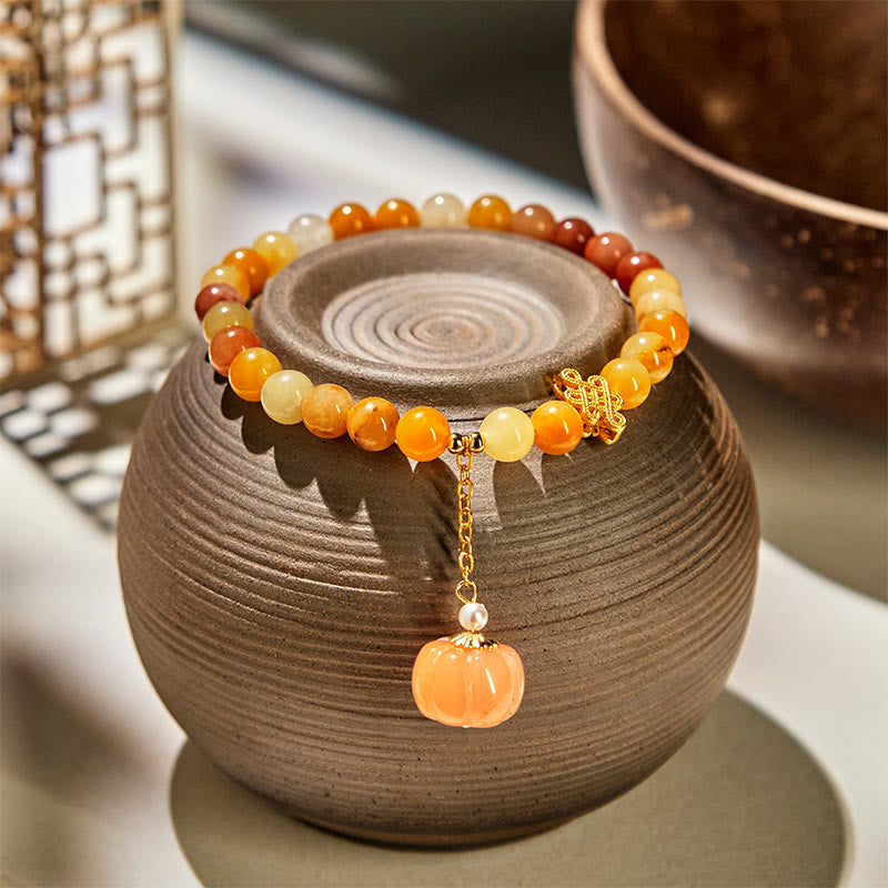 Buddha Stones Golden Silk Jade Chinese Knotting Pumpkin Wealth Bracelet - image 3