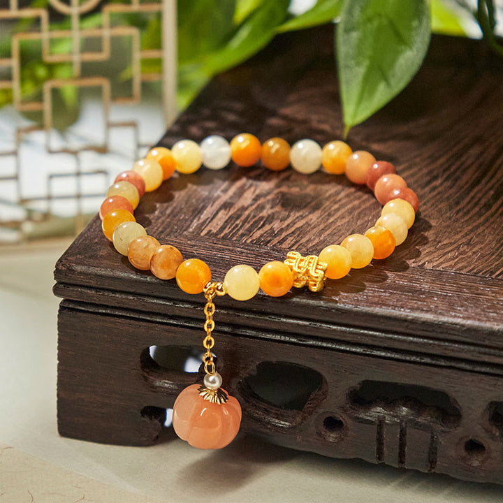 Buddha Stones Golden Silk Jade Chinese Knotting Pumpkin Wealth Bracelet - image 2