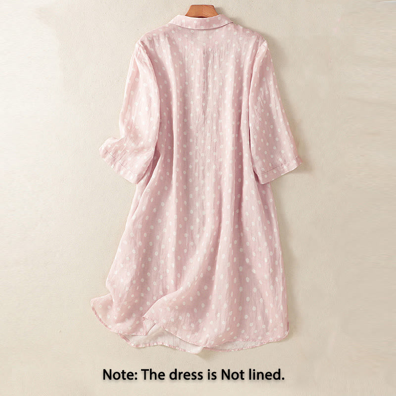 Buddha Stones Spring Polka Dot Button Stand Collar Polyester Midi Dress With Pockets - image 9