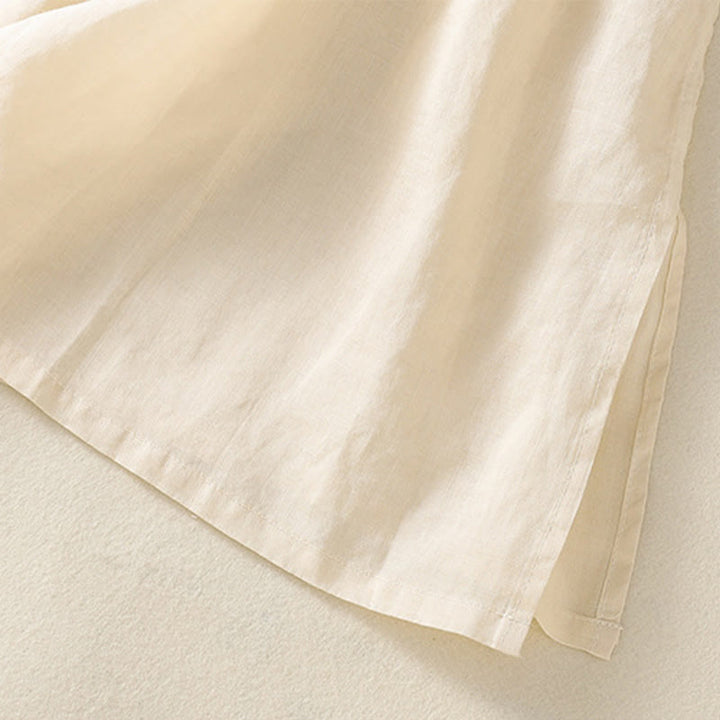 Buddha Stones Embroidery Flower Hem Slit Design Half Sleeve Cotton Linen Zen Midi Dress - image 14