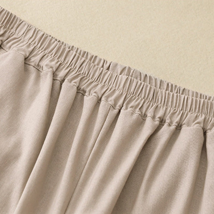 Buddha Stones Plain Color Lace Stitching Cotton Linen Women's Wide Leg Pants With Pockets - image 12