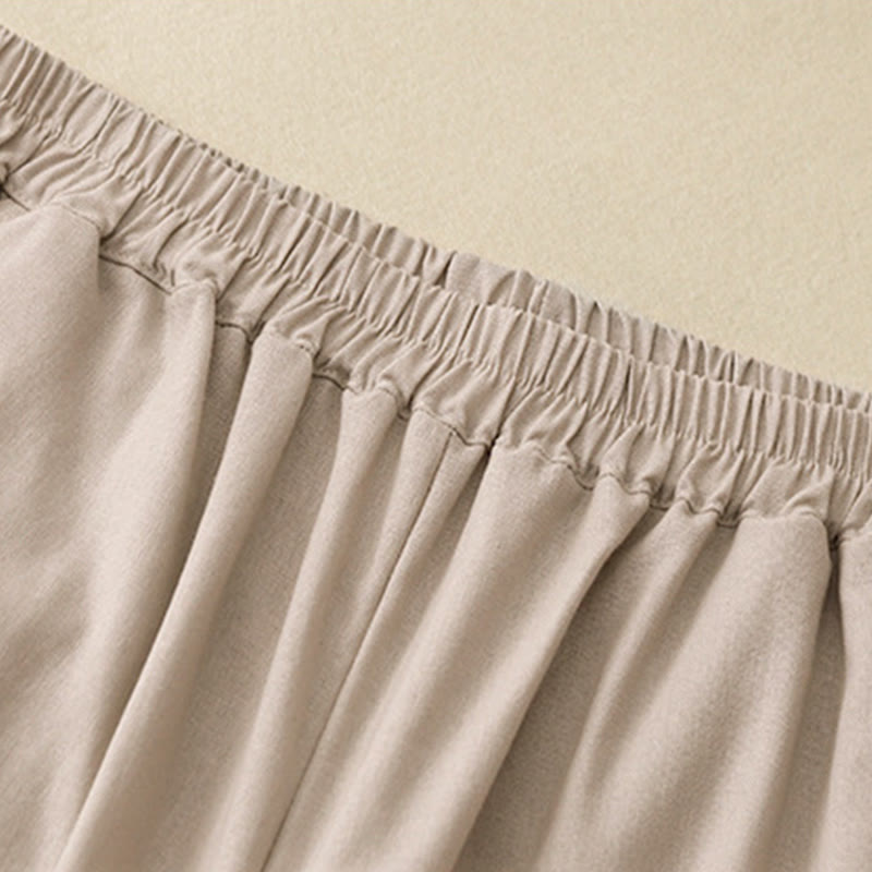 Buddha Stones Plain Color Lace Stitching Cotton Linen Women's Wide Leg Pants With Pockets - image 12