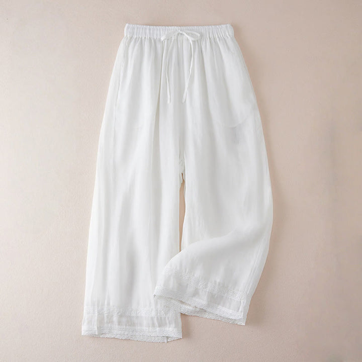 Buddha Stones Casual Lining Design Cotton Women's 7-8 Length Wide Leg Pants With Pockets - White - US8-10，UK/AU12-14，EU40-42 (2XL) - image 9