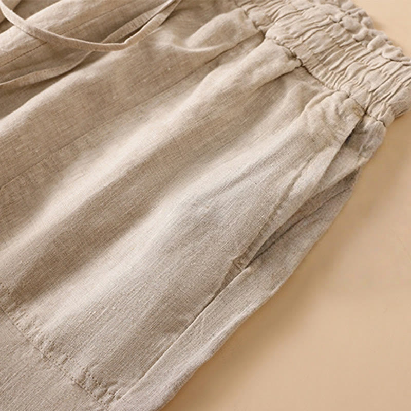 Buddha Stones Casual Straight Leg Design Cotton Women's 7-8 Length Wide Leg Pants With Pockets - image 4