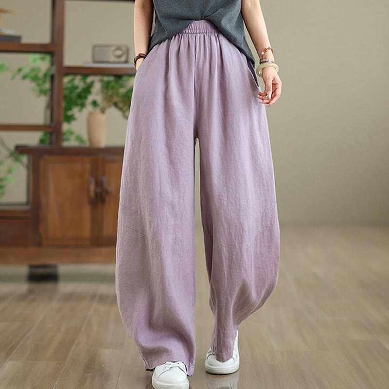 Buddha Stones Casual Plain Cotton Women's Wide Leg Pants With Pockets - image 2