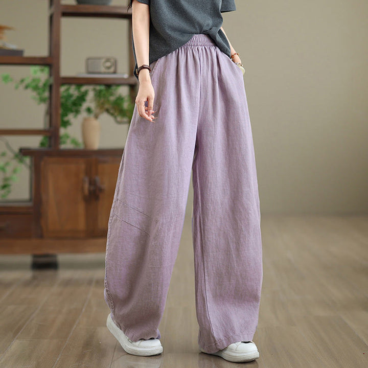 Buddha Stones Casual Plain Cotton Women's Wide Leg Pants With Pockets - Plum - US12，UK/AU16，EU44 (3XL) - image 0