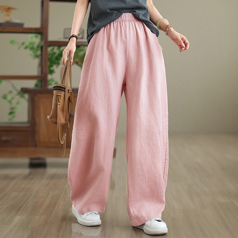Buddha Stones Casual Plain Cotton Women's Wide Leg Pants With Pockets - image 10