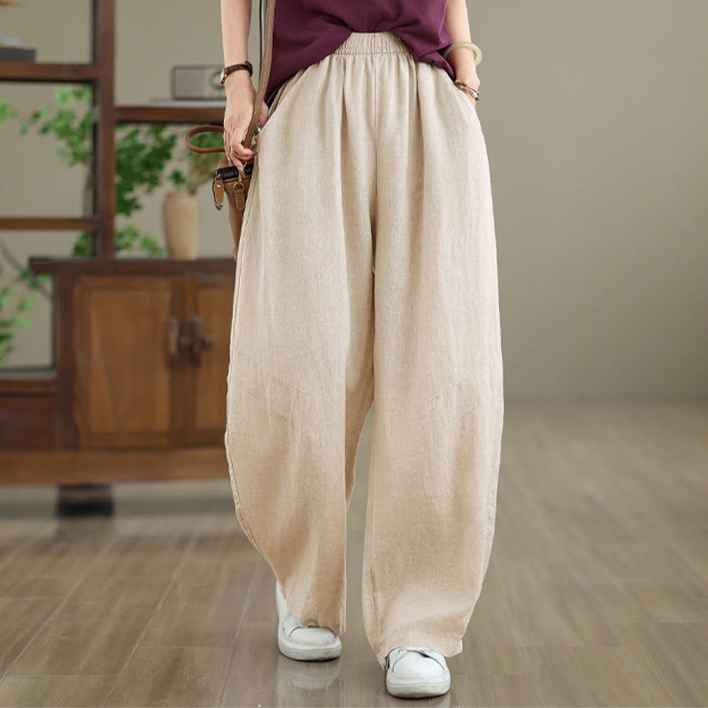 Buddha Stones Casual Plain Cotton Women's Wide Leg Pants With Pockets - PapayaWhip - US12，UK/AU16，EU44 (3XL) - image 12