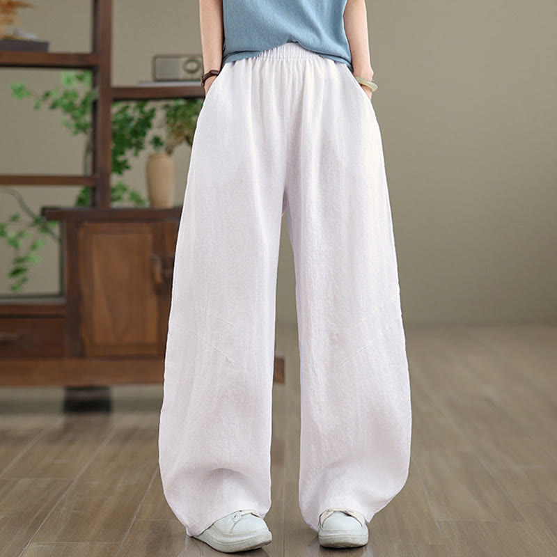 Buddha Stones Casual Plain Cotton Women's Wide Leg Pants With Pockets - image 20