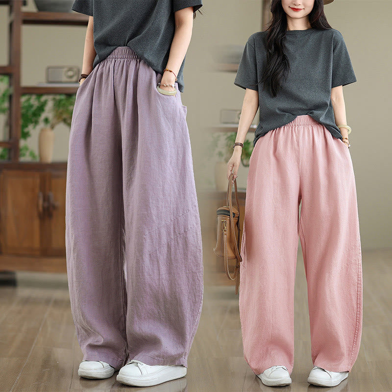 Buddha Stones Casual Plain Cotton Women's Wide Leg Pants With Pockets - image 30